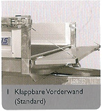 Bei Saris Pritschenanhängern lassen sich alle Bordwände abklappen und aushängen vorder, serienmäßige Klappe bei Saris Pritschenanhängern